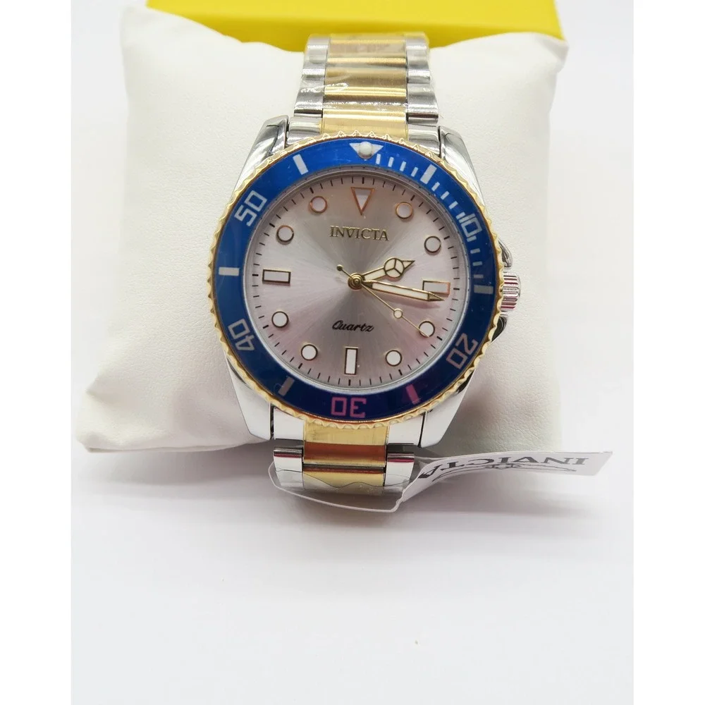 Invicta Pro Diver Vitreos Mens Watch 42mm Two Tone Gold Steel Blue Bezel 69398